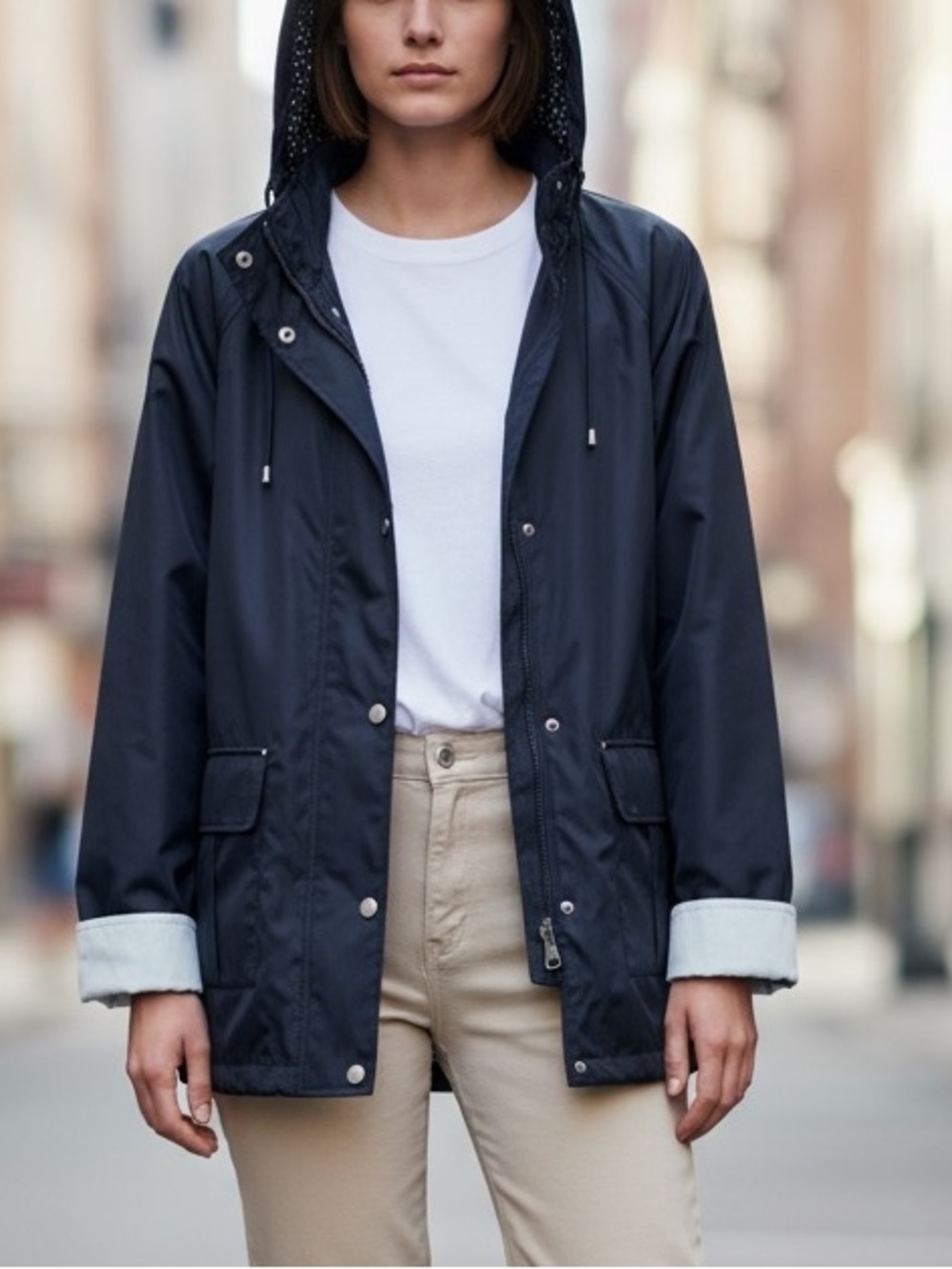 London Fog Emilia Navy & Grey Zip Up Hooded Jacket Size L